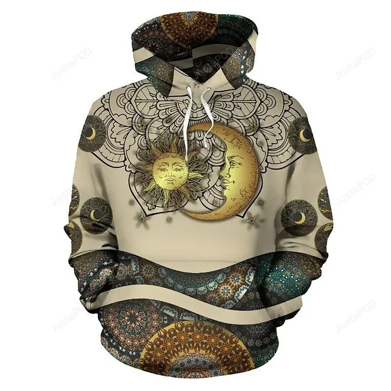 Vintage Hoodie For Men Indian Print Men‘S Hoodies Street Designer Long Sleeved Loose Oversized Sweater High Quality Men Clothing