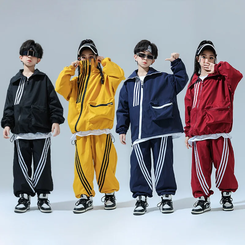 

Girls Hip Hop High Collar Bomber Jacket Cargo Sport Pants for Boys Street Dance Streetwear Kids Jazz Outfits