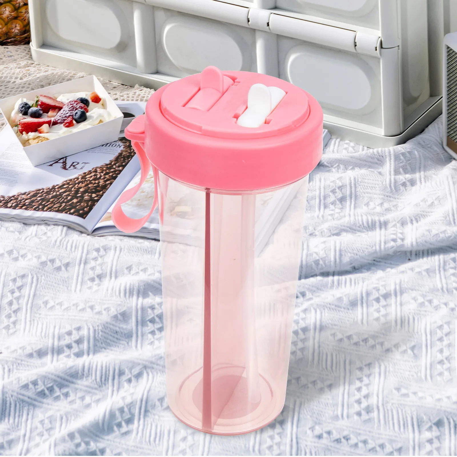 

Dual Use Water Bottle With Straw Creative Design Portable Coffee Tea Container Durable Dual Cup For Outdoor Sports Travel