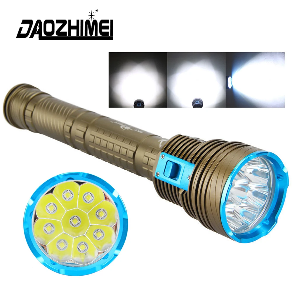 9000LM Ultra Bright Diving Flashlight 9 LED T6 L2 White /Yellow Dive Lantern 3-mode Underwater 100M Waterproof Tactics Headligh