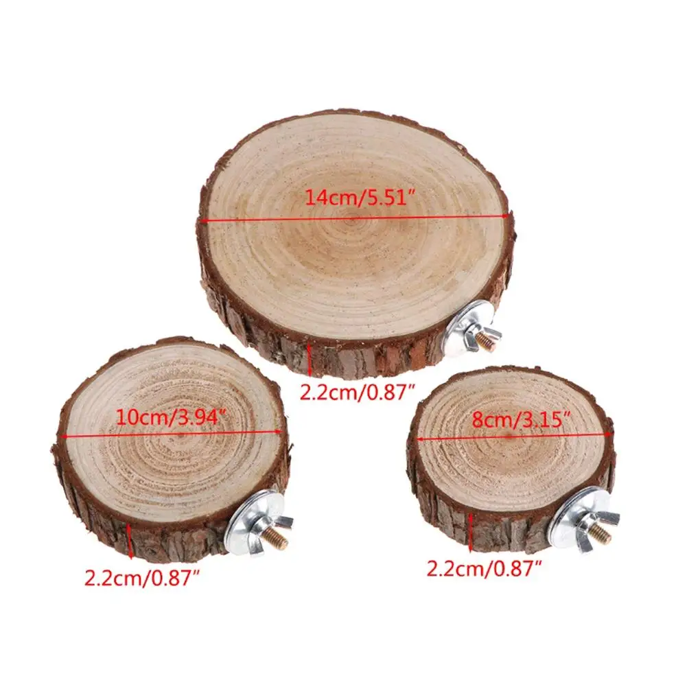 Perchas de jaula para pájaros y loros, plataforma redonda de madera, tablero de soporte, juguetes para morder, suministros para mascotas pequeñas, accesorios