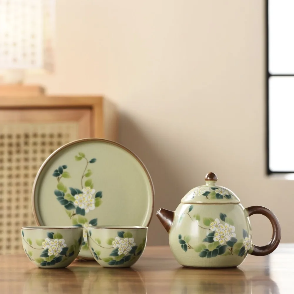 

Exquisite Ru Kiln Teapot, Exquisite Raising Ceramic Travel Tea Set Ceremony Essential Tea Tasting Experience Teaware