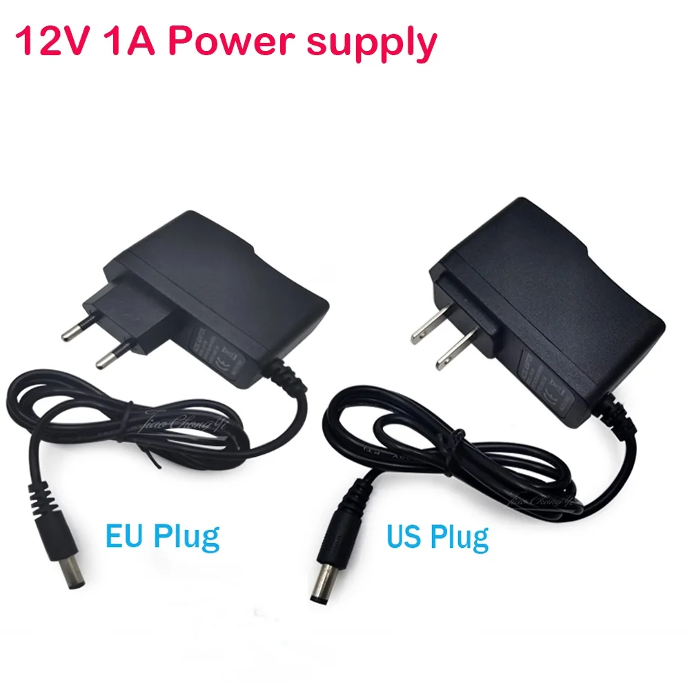 1PCS 12V 1A 12W New AC 100V-240V Converter power Adapter DC 12V 1A 1000mA Power Supply EU Plug DC 5.5mm x 2.1-2.5mm