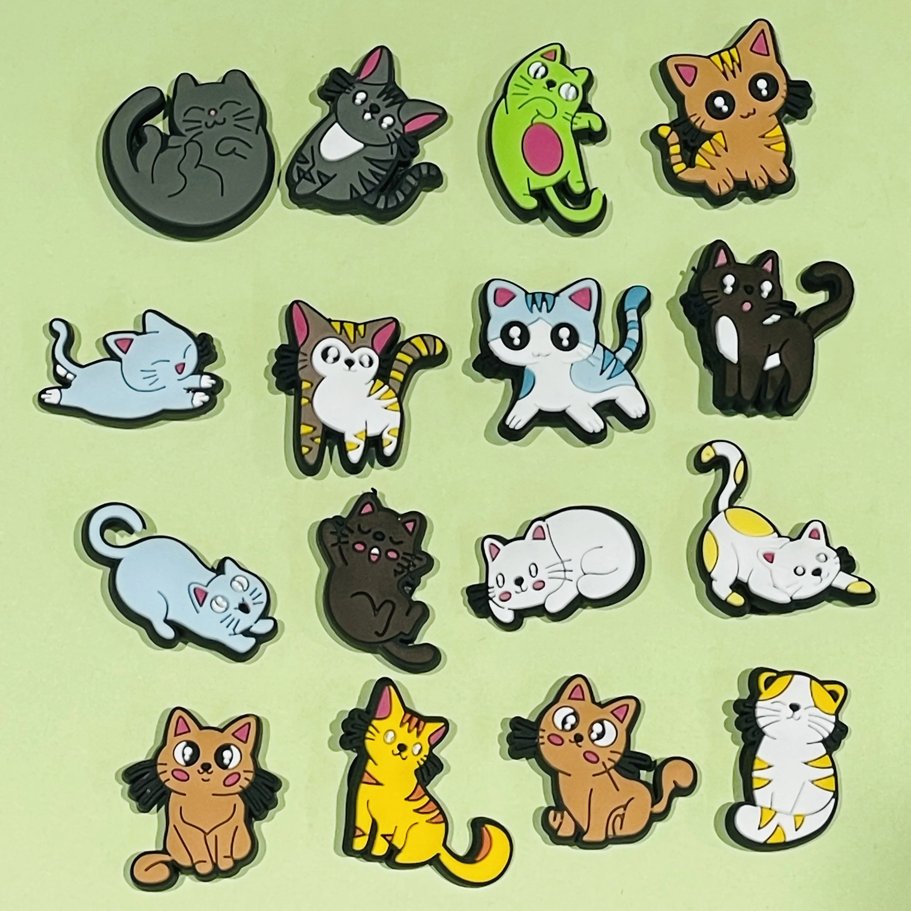 New Arrival 1-16pcs PVC Cute Cartoon Shoe Charms Kawaii Cat Sandals Decoration Garden Slipper Shoes Accessories Kid Party Gift