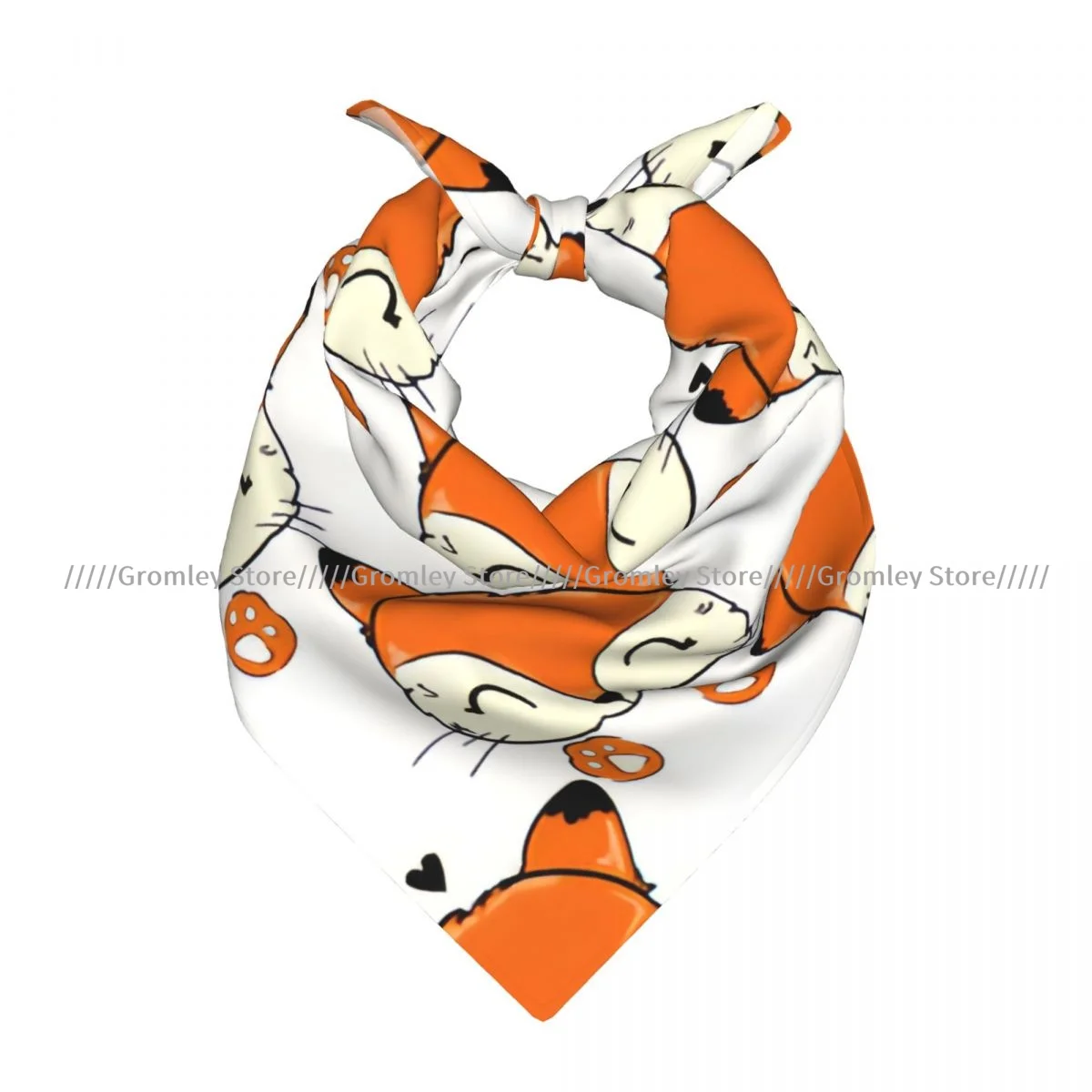 

Cute Fox And Heart Pattern Square Scarf Soft Breathable Daily Kerchief