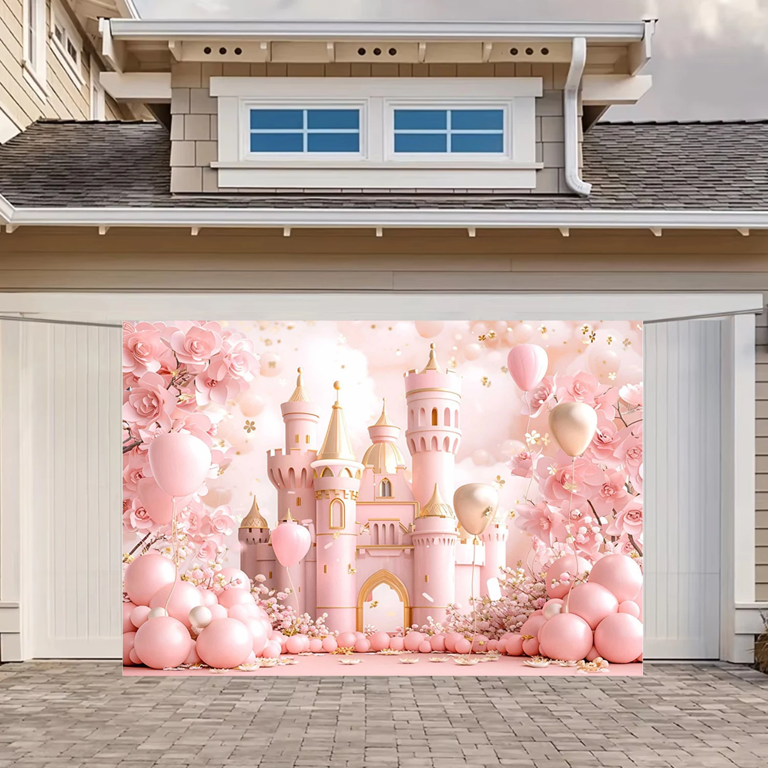 Фон для фотосъемки с изображением замка принцессы для дня рождения девочки розовые фиолетовые воздушные шары цветы торт разбитый ребенок фотореквизит подарки