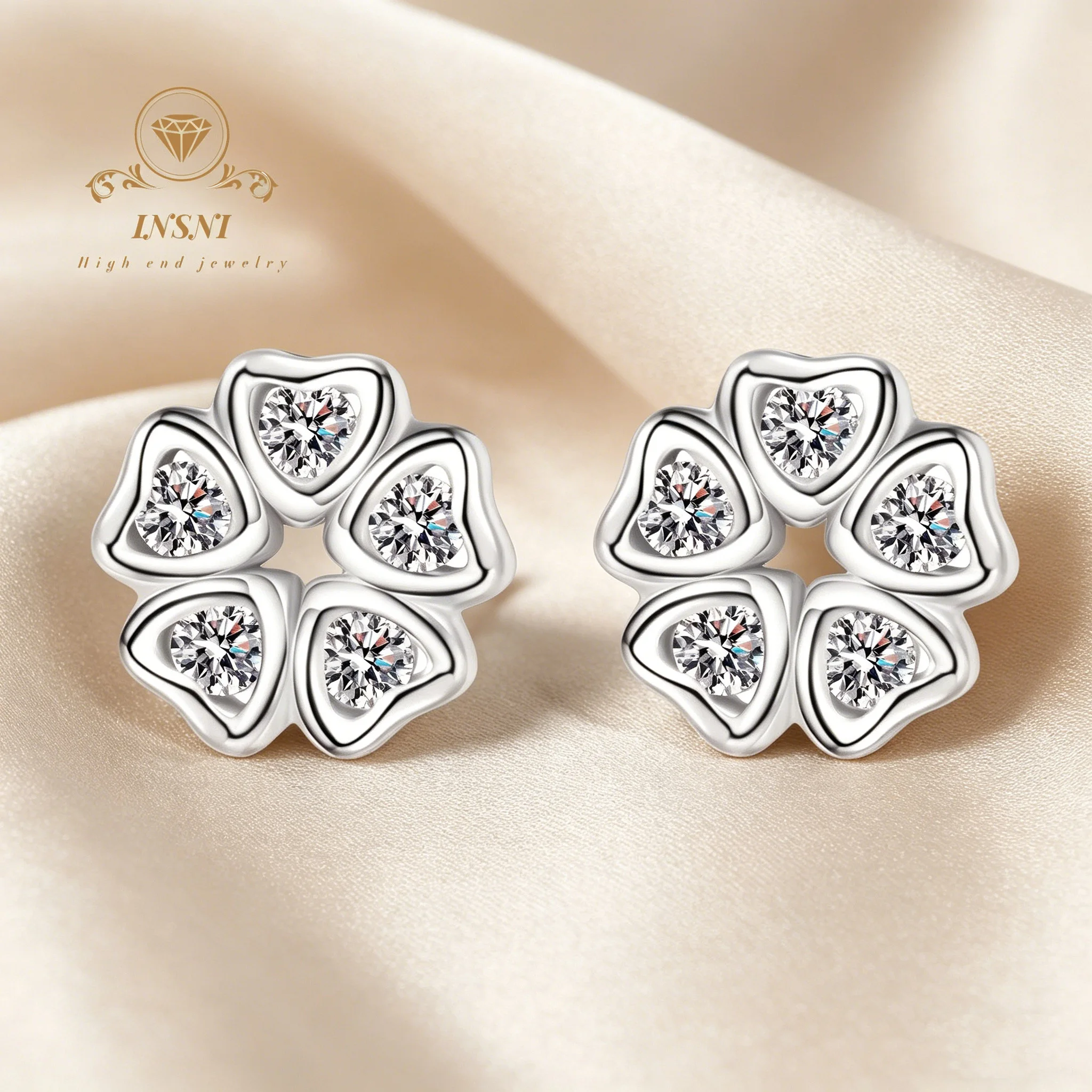 

0.25ct Certified 1Ct D Color Moissanite Stud Earrings S925 Silver Heart Petal Design Sweet Chic Korean Style Non-allergic