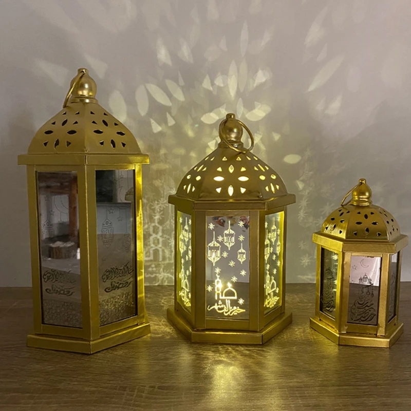 Retro Elegant Ramadan Hanging Light Eid Mubarak Element Hand Lamp Eid Ramadan Islamic Indoor Home Party Decor Festival Lighting