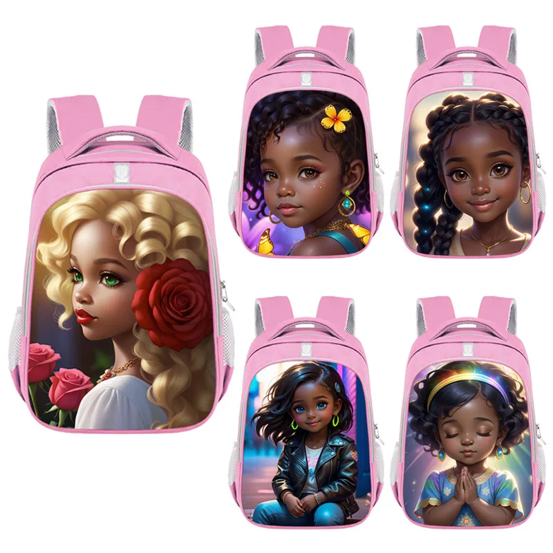 Mochila negra con pintura de melanina africana para niñas, bolsa escolar para niños, regalo para adolescentes