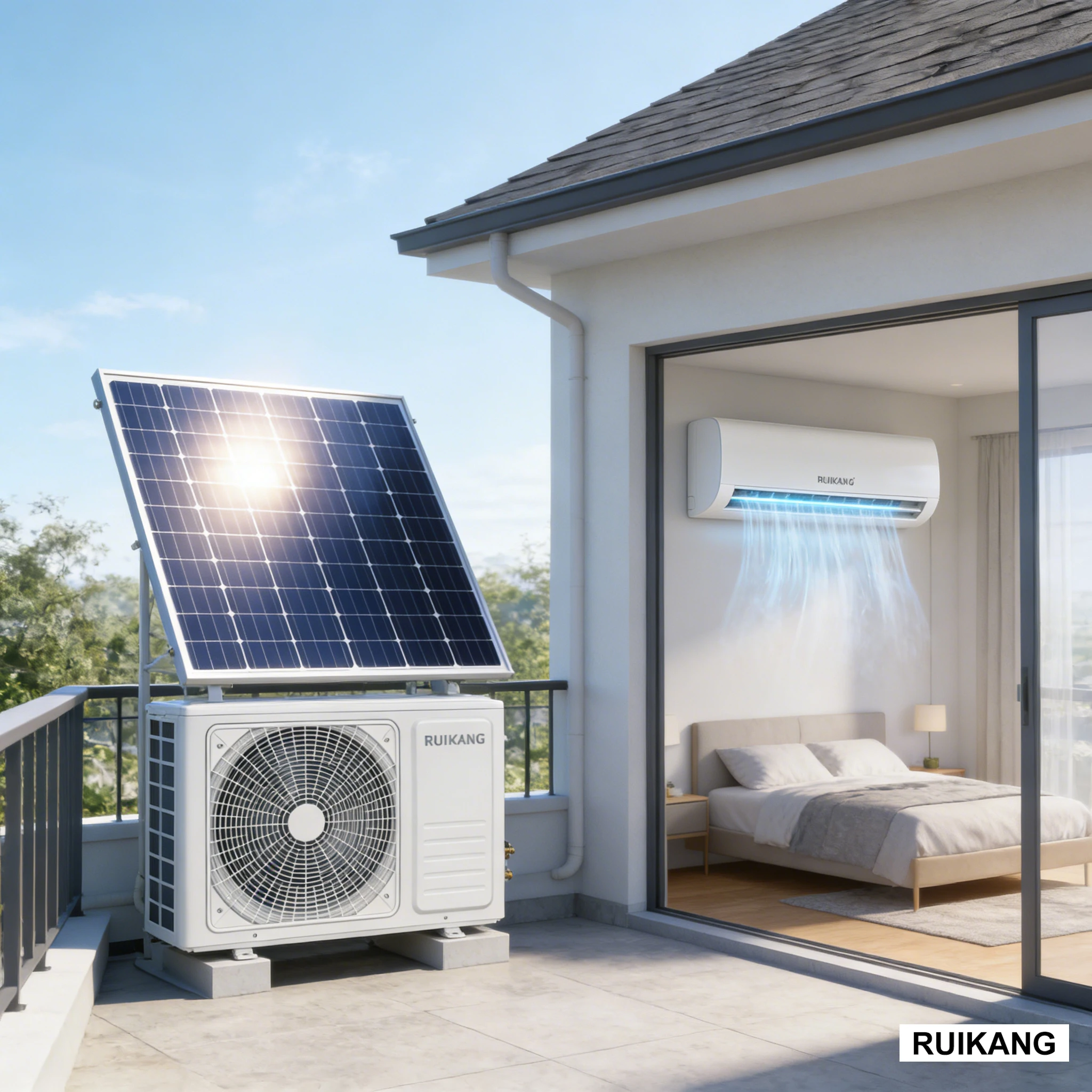 12000 BTU Hybrid Solar Split AC Household Energy Saving Cooling/Heating Solar Powered Air Conditioner DC Inverter R410A/R32