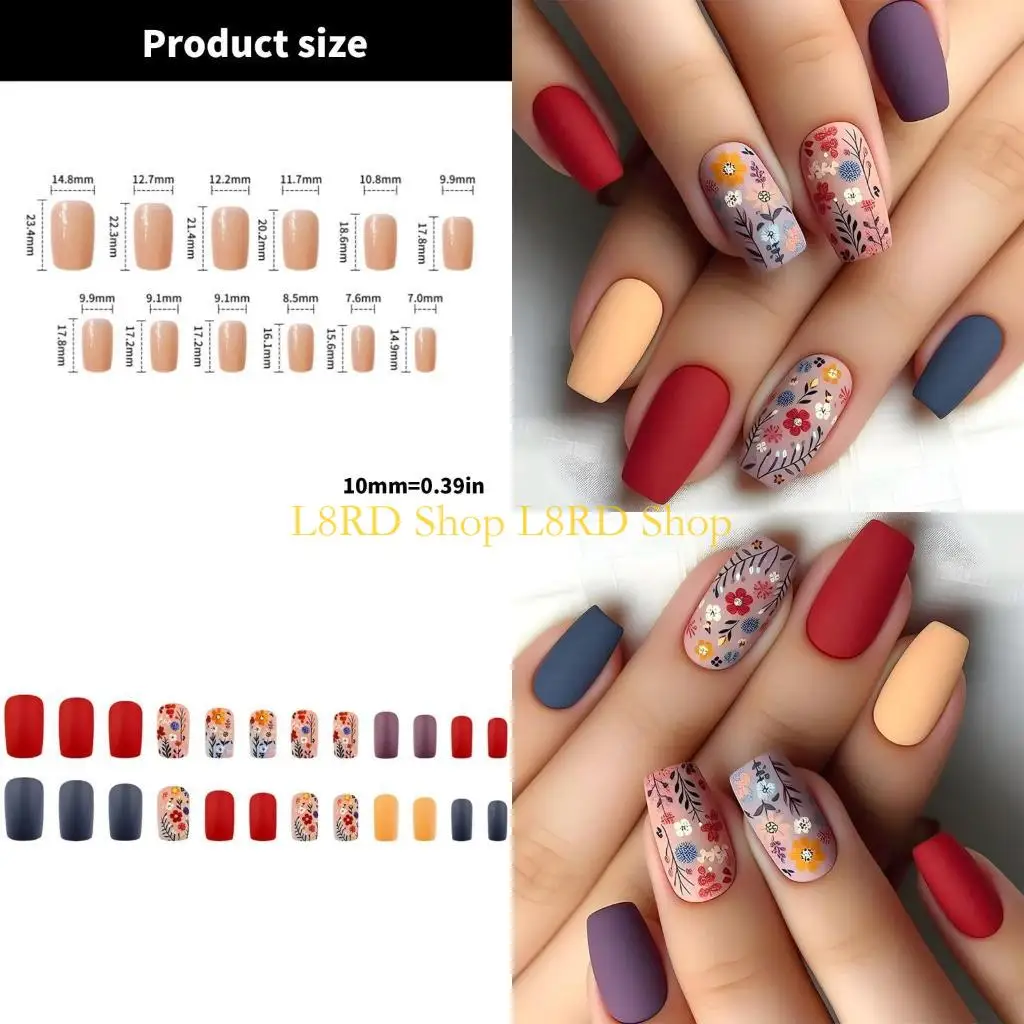L8rd Coffin Press on Matte French Tips Fake Blues على الظفر الاصطناعي