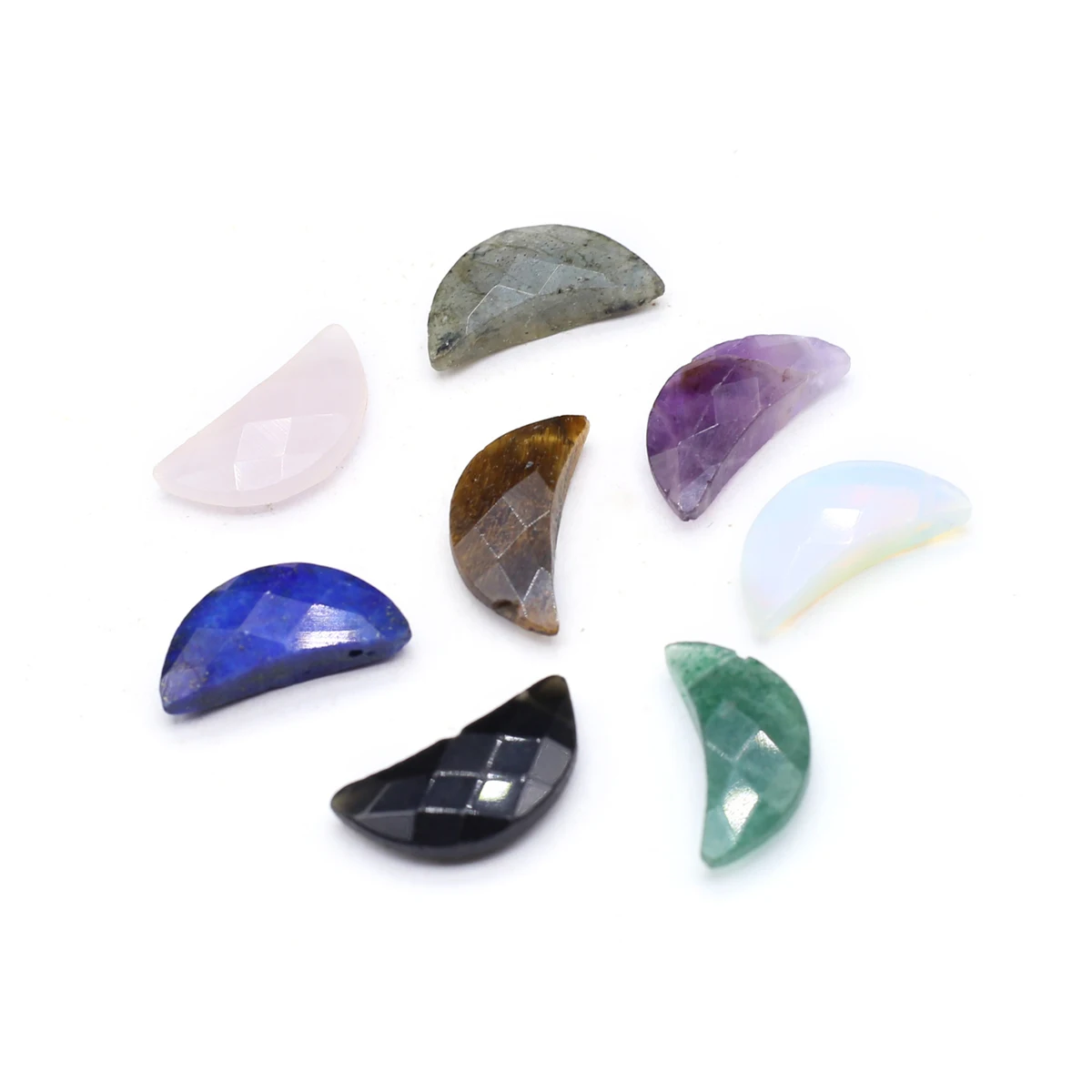 

10 Pcs No Hloe Moon Shape Faceted Healing Crystal Stone Agate Charms for Making Jewelry Necklace Gift