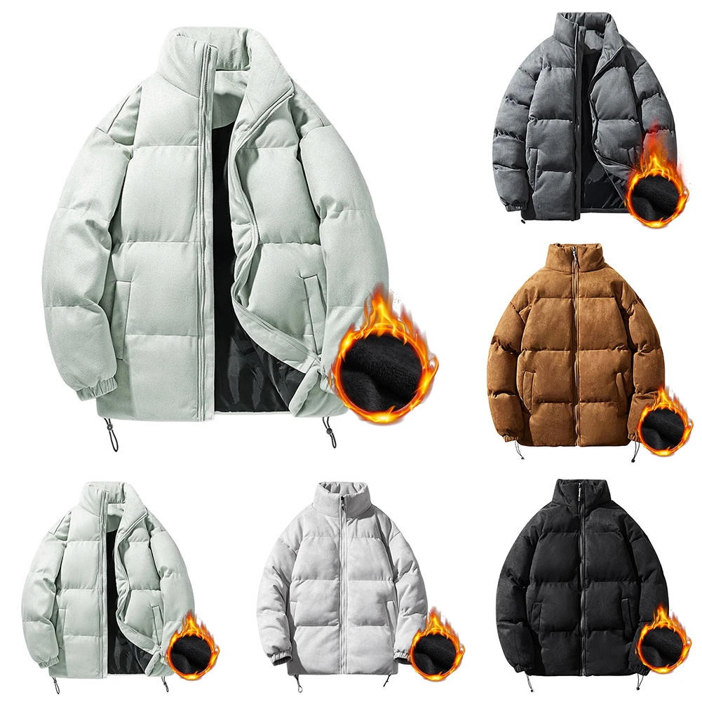 سترات رجالية كبيرة الحجم دافئة للسترة مع ياقة واقفة وحاشية برباط ومعطف صلب مصنوع من جلد الغزال للاستخدام اليومي