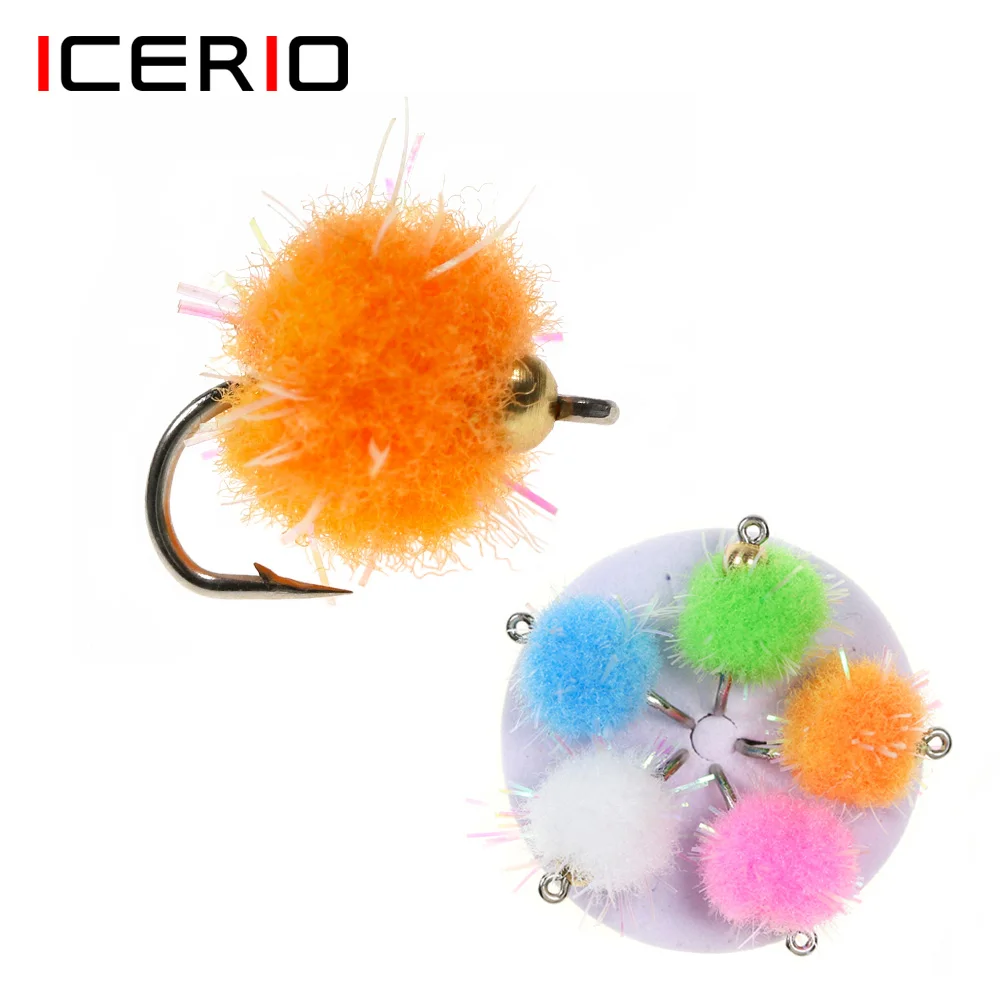 ICERIO 10PCS 12# Mrico Beadhead Egg Flies Sinking Salmon Roe Bait with Ice Wing Flash Tinsel Trout Grayling Char Fishing Lure