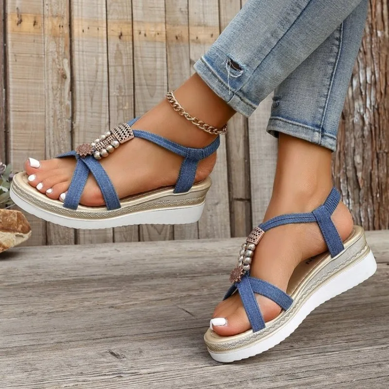 

Sandals Women's 2026 Summer New Edition Beaded Women's Sandals Slope Heel Fish Mouth Sandals