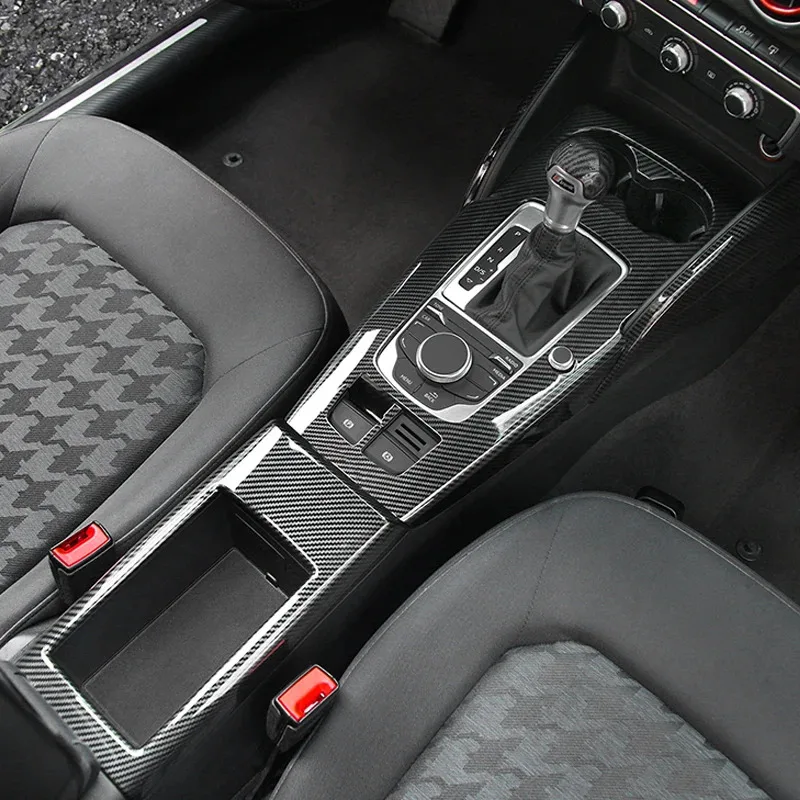 

For Audi A3 2014-2020 Carbon Fibre Interior Decorative Mouldings Gear Lever Collar Console Dashboard Armrest Cover Pad Shell
