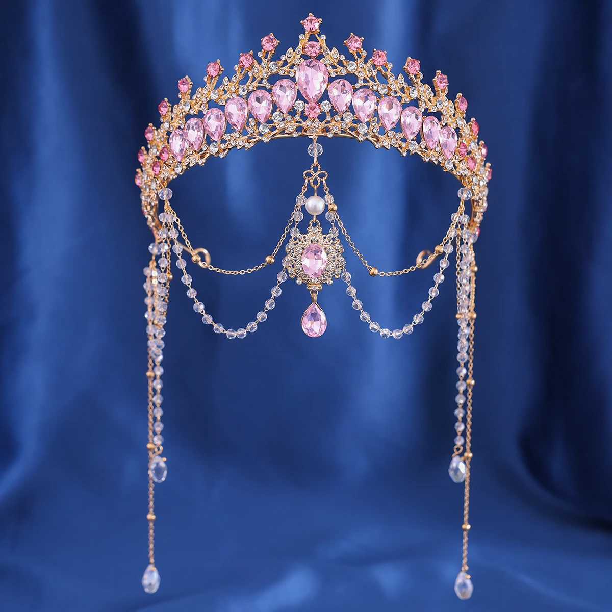 Fashion Gold Silver Color Tassel Tiara Crown For Wedding Hair Accessories Crystal Rhinestone Forehead Party Gift Princess Diadem image 3