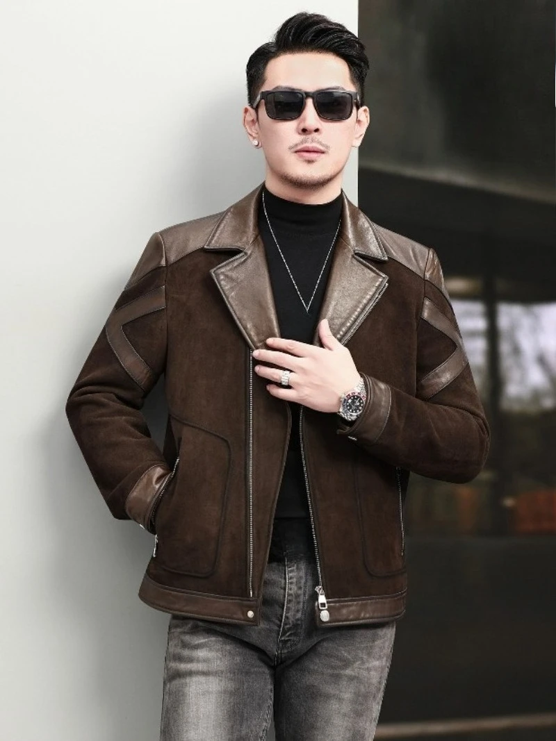 AYUNSU Luxury Suede Sheepskin Genuine Leather Jacket Men Casual Autumn Winter High Quality Real Leather Coat Man Clothes 2026