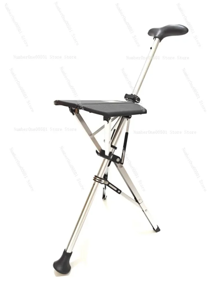 Aluminum Alloy Lightweight Folding Cane Chair Elderly Seat Cane Stool Shrink Cane Chair