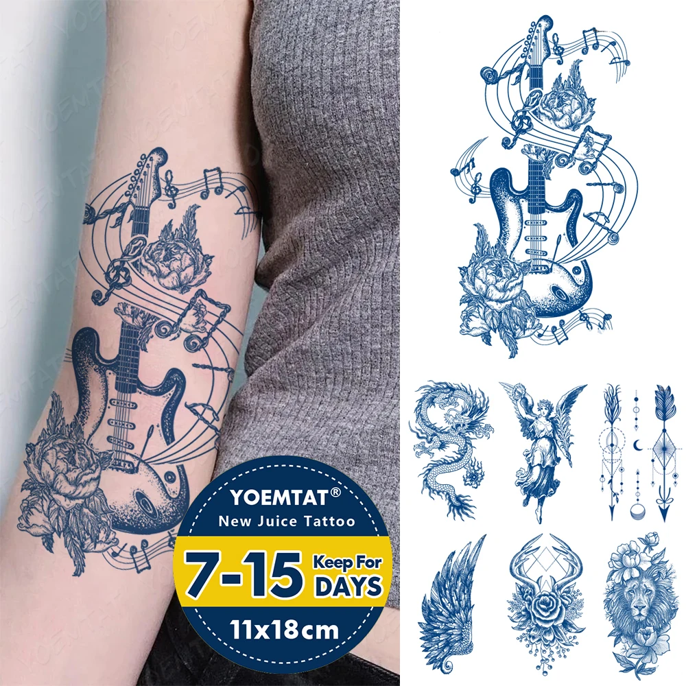 

Juice Lasting Ink Semi-Permanent Waterproof Temporary Tattoo Sticker Fake Tatoo Guitar Dragon Flower Arm Genipin Herbal Body Art