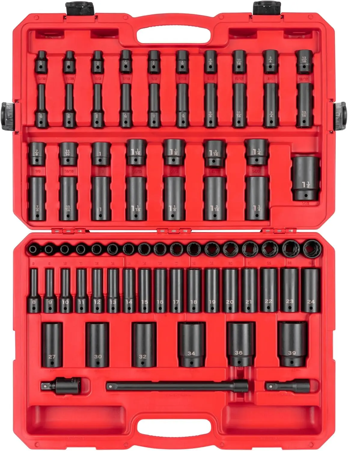 

TEKTON Набор 12-точечных ударных головок с приводом 1/2 дюйма и футляром, 78 предметов (5/16-1-1/2 дюйма, 8-39 мм) | SID92408