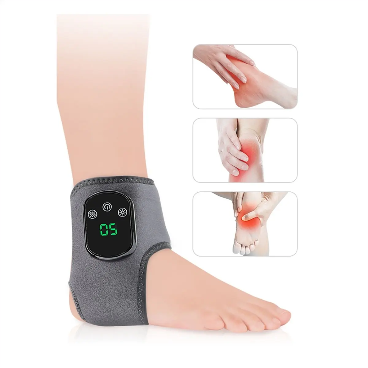 wilwill Electric Foot Ankle Massager with Heat & Vibration Cordless Heating Pad Ankle Wrap for Sports Recovery Warm Brace Belt