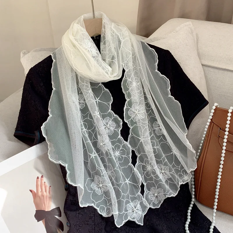 

Mesh Lace Embroidery Long Silk Scarf Women's Spring and Autumn Thin Shawl with Long Gauze Decorative Fashion Trend
