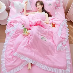 1/3pc 한국 공주 주름 나무 꽃 자수 여름 이불 침대 침대 퀼트 에어컨 담요 침구 세트 8 최고의 영업 게임 침대 세트 - №8