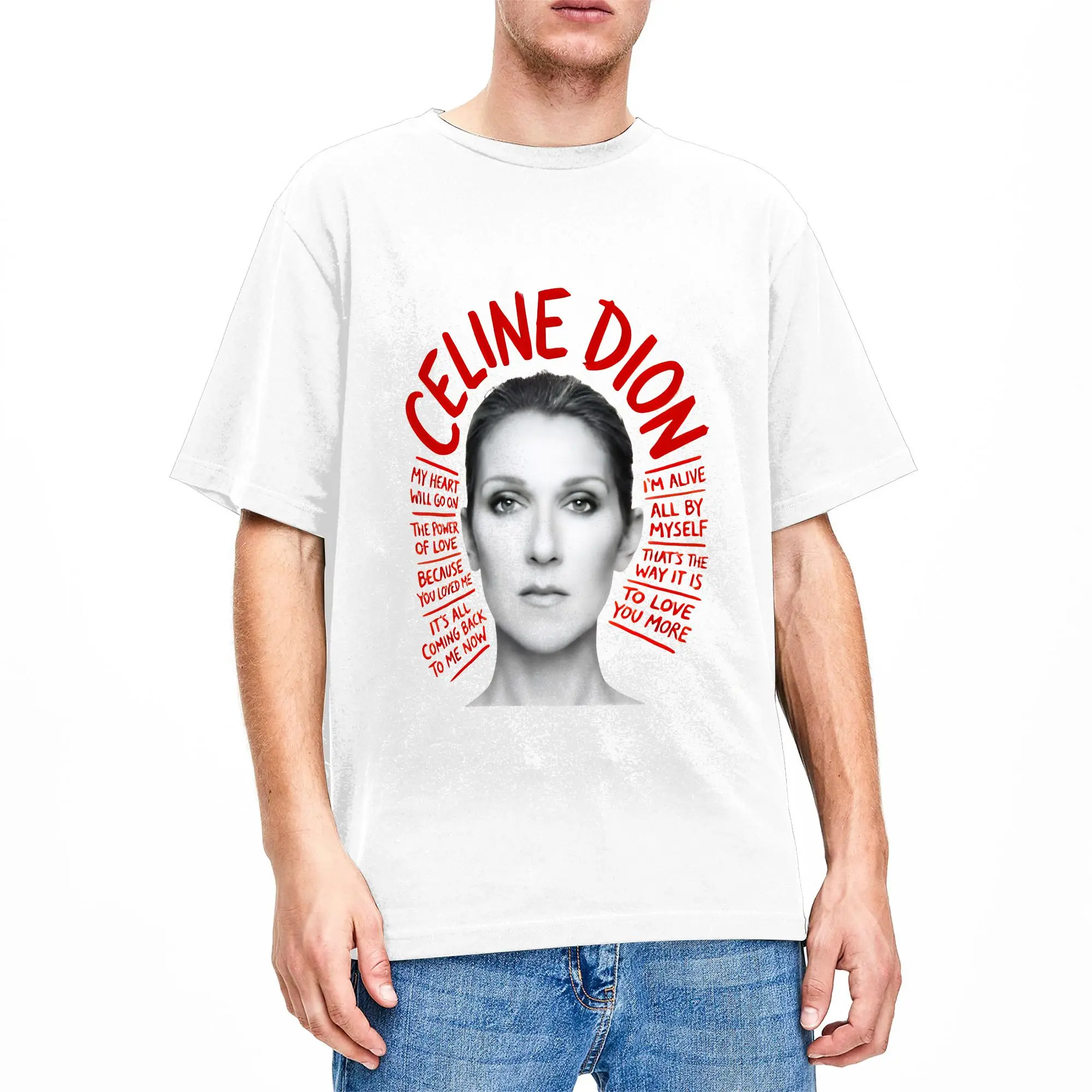 Celine Dion Classic Song Pattern T-shirt for Men and Women Pure Cotton Casual T-shirt for Music Fans Street Wear Top