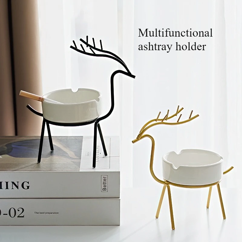 

Nordic Ceramic Ashtray - Minimalist Iron Deer Design, Luxury Home Decor for Living Room, Modern Scandinavian Styling