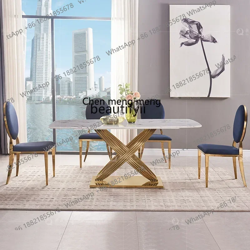 

DD Marble dining table light luxury household high-end small apartment metal dining table round dining table and chair combina