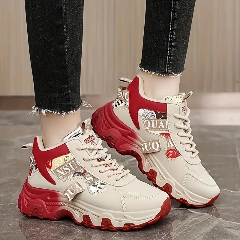 New 2025 Spring and Summer Dad Shoes, Women's Korean Edition Color Blocked Breathable Height Increasing Thick Soled Shoes