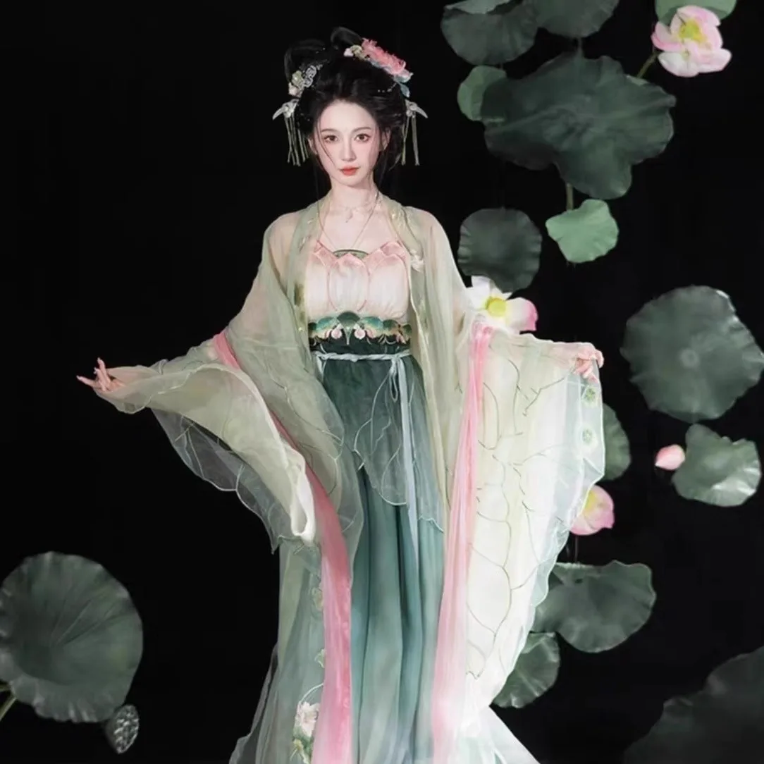 

Zhong Ling Ji Bi Bo Xian: Hezi Skirt Large Sleeve Blouse Apron Shawl Lotus Hanfu Women's Embroidered Spring Summer 2024