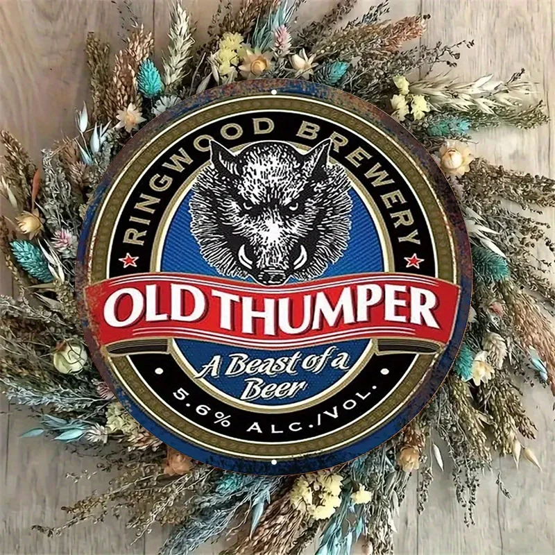 1 قطعة علامة معدنية عتيقة ، ملصق دائري من الألومنيوم لمصنع الخشب الدائري القديم يتميز بتصميم الخنزير ، فني جداري بمظهر عتيق عتيق fo #3