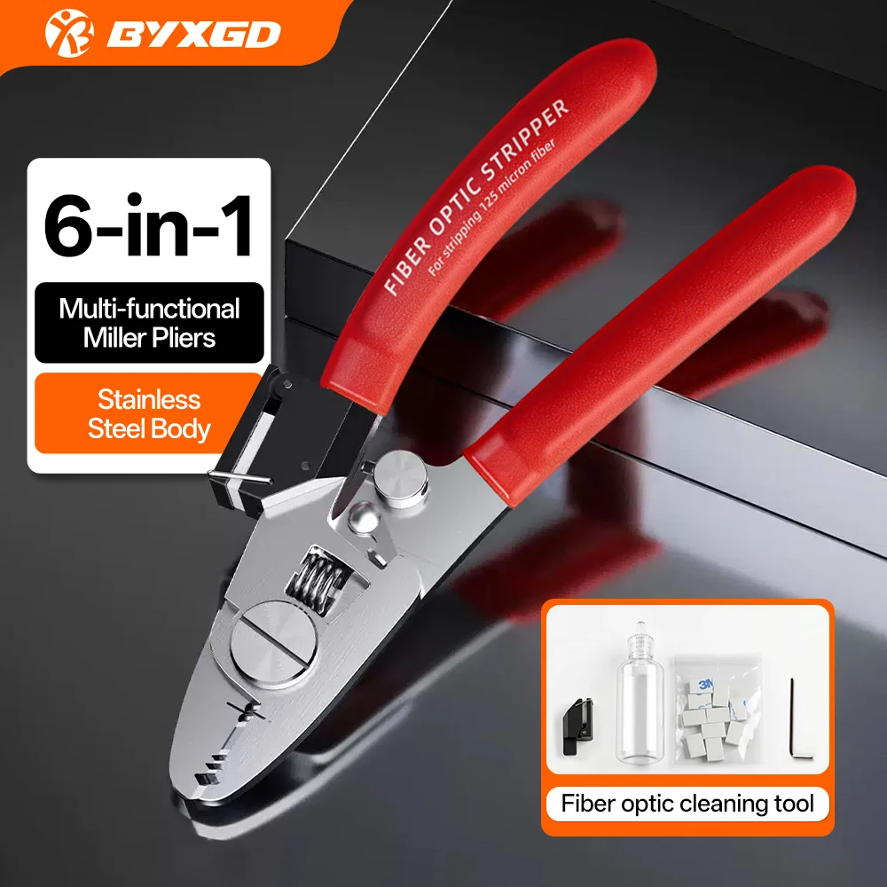 BYXGD Fiber Optic Stripper Miller Pliers Integrated Wiping Stripping 420 Stainless Steel Tool for Bare Fiber Pigtail Jumper FTTH