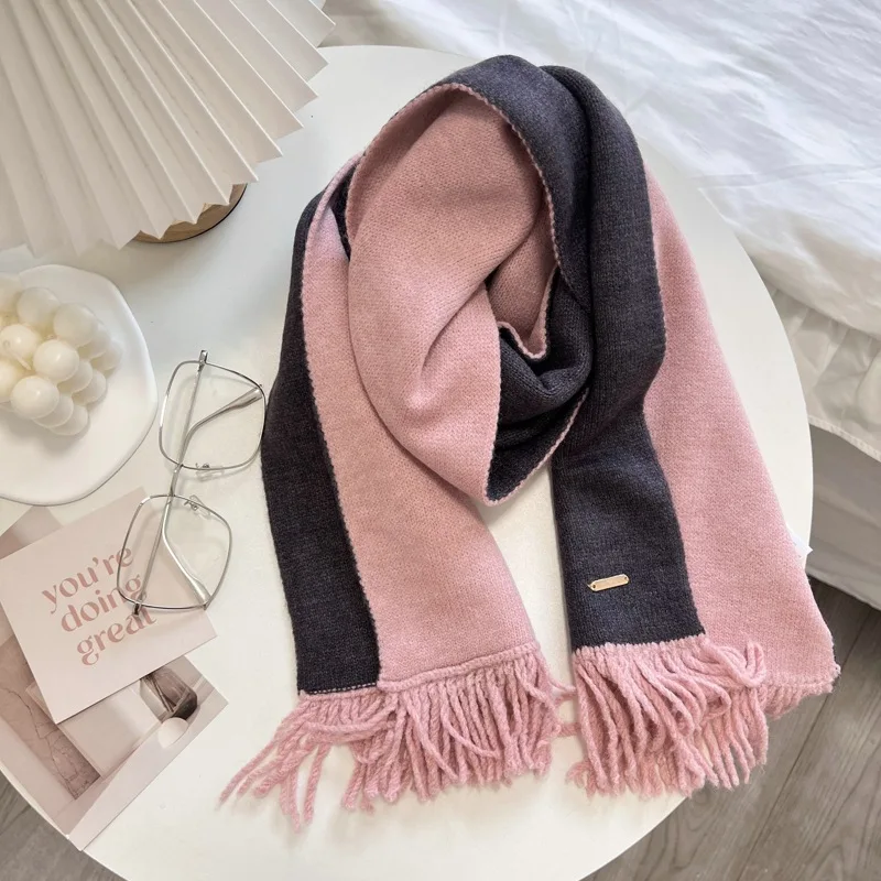 2024 New Handmade Solid Color Woolen Scarf Knitted Couple Scarf Winter Warm