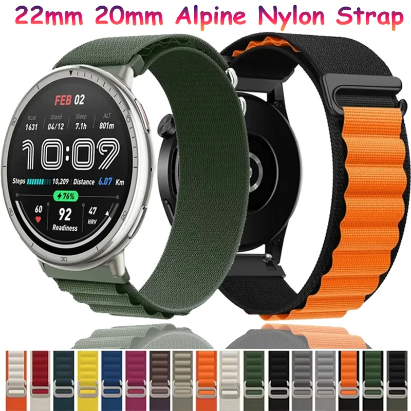 22/20mm Alpine Nylon Strap For Amazfit Active 2/GTR 3 4 Lightweight Sports Breathable Bracelet Amazfit Bip 6 5/GTS 3 4/Balance 2