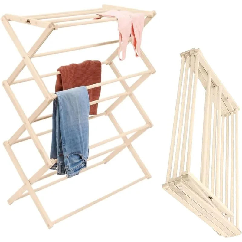 Premium American Maple Clothes Drying Rack - Handcrafted in Pennsylvania - Solid Wood Construction, Collapsible,