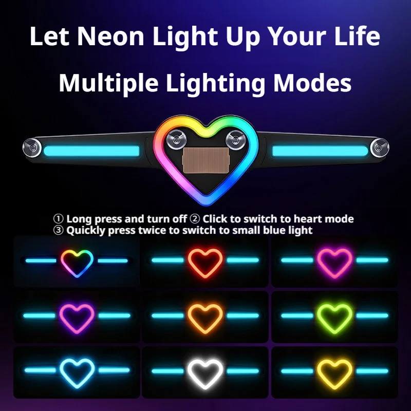 SEAMETAL Solar Car Decoration Light Heart Shape RGB LED Rear Window Warning Signal Lamp Smart Motion Sensor Suction Cup Mounting