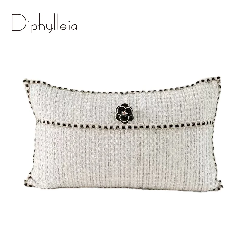 Diphylleia Camellia Style Luxury White Tweed Texture Lumbar Pillowcase Decorative Cushion Cover Modern Rustic Charm To Your Home