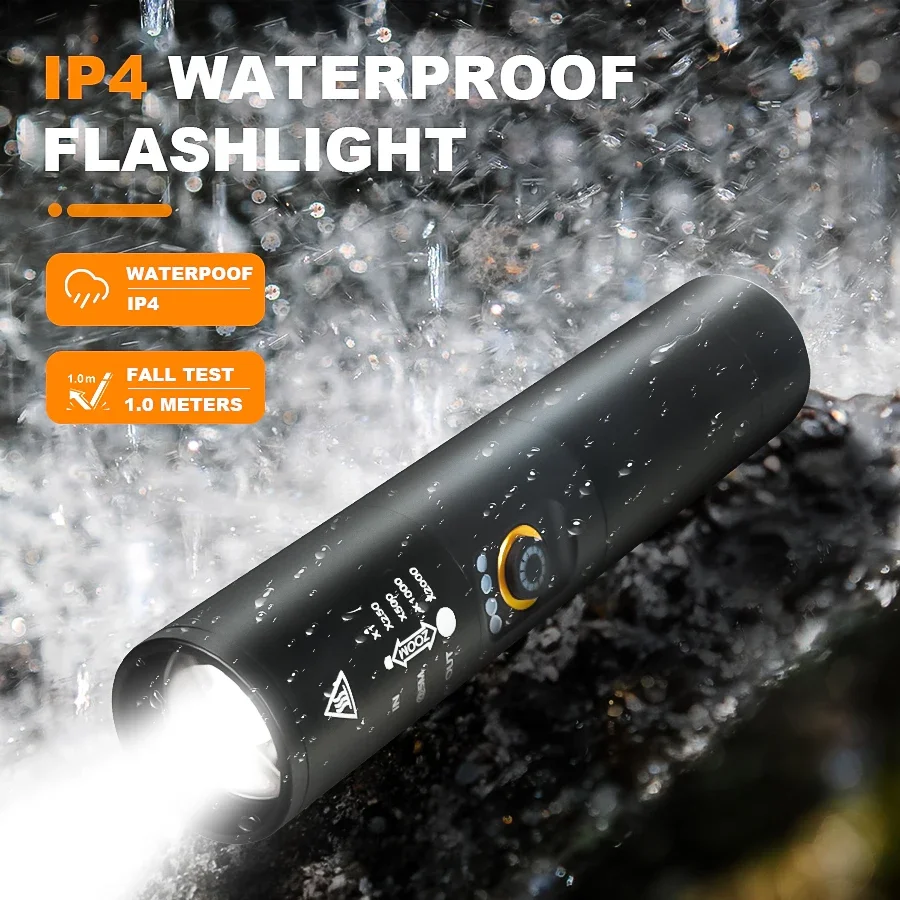 1800LM Powerful Flashlight with Telescopic Zoom 5 Lighting Modes Type-c Fast Charging and USB Strong Output Handheld Torch