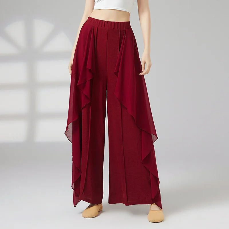 中国の民族舞踊古典舞踊キュロット女性ルーズワイドレッグパンツ菌類レース妖精ボディ韻ダンスウェアパンツ