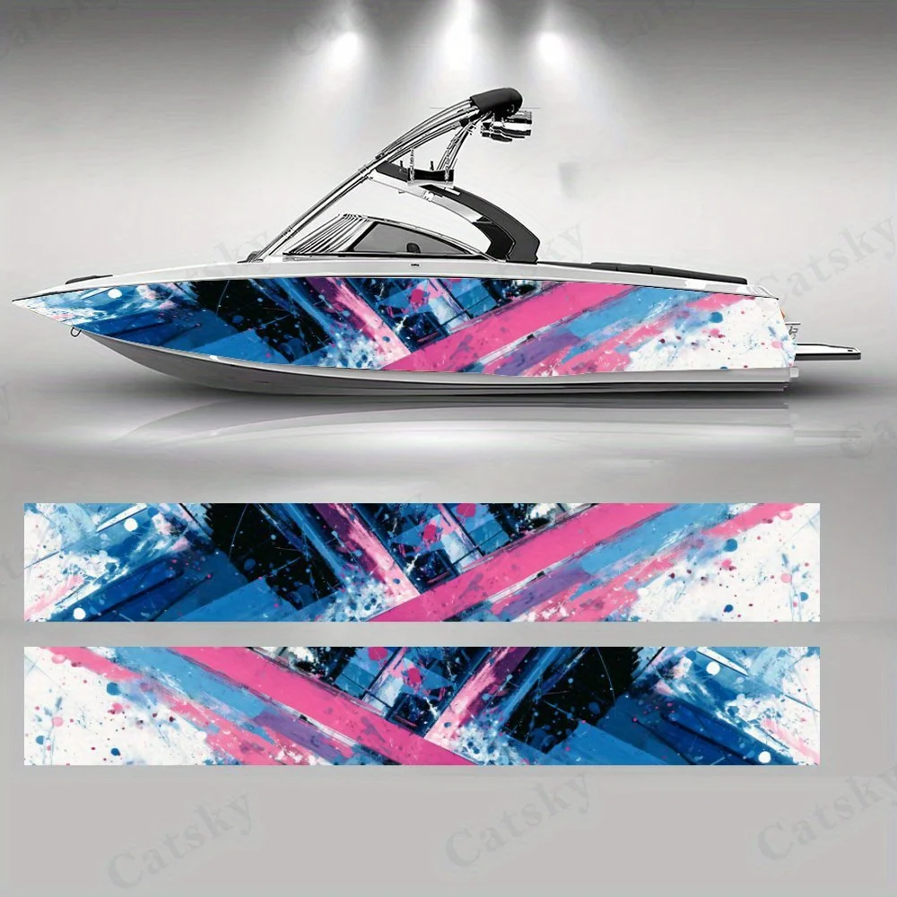 

Pink - Blue Geometric Cross Rendering Charming Boat Sticker Vinyl Ship Pontoon Deck Boat Fishing Decorative Pontoon Boats Decal