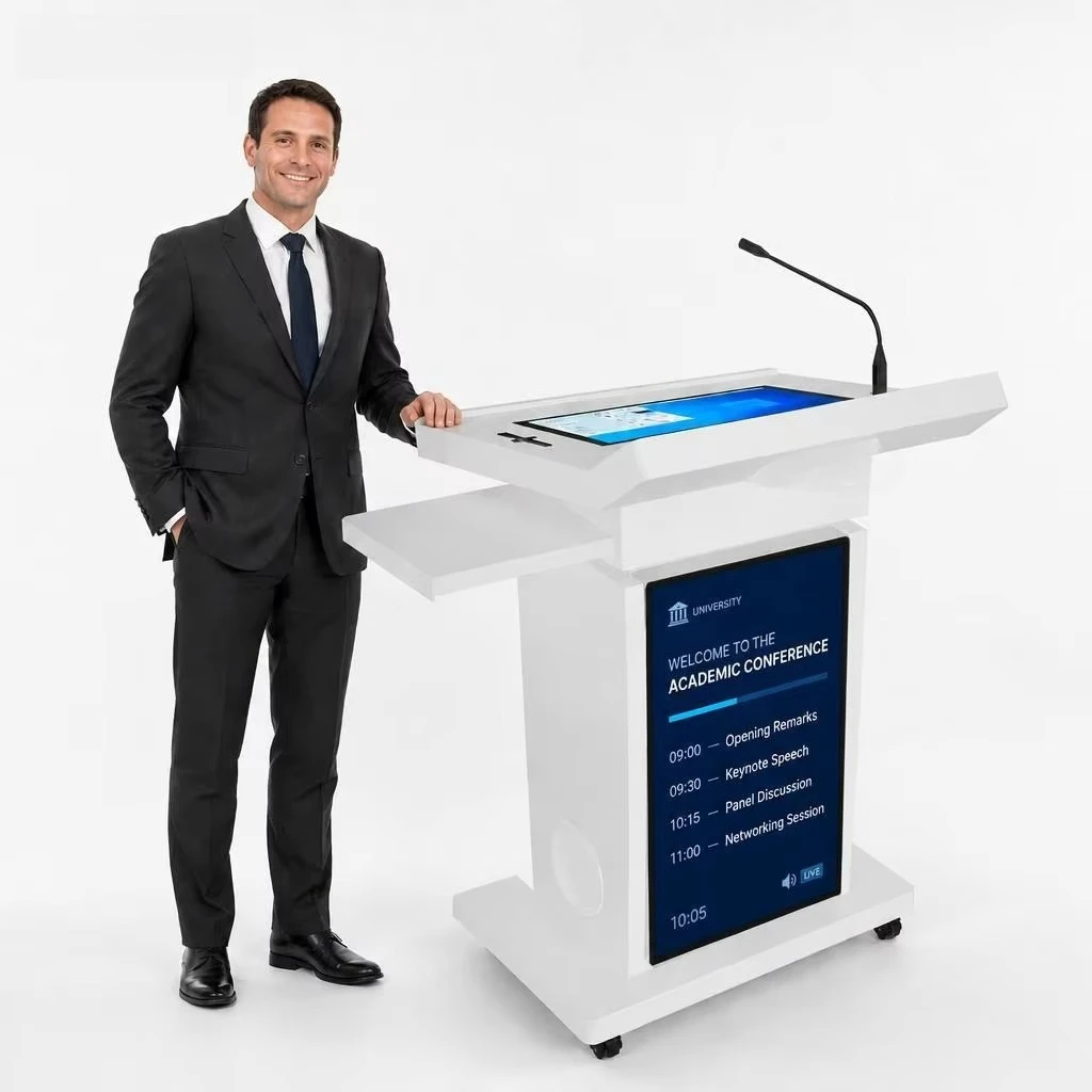 Professional Digital Podium with Clear Audio Delivery and Auto Lift for Effective Presentations and Speeches