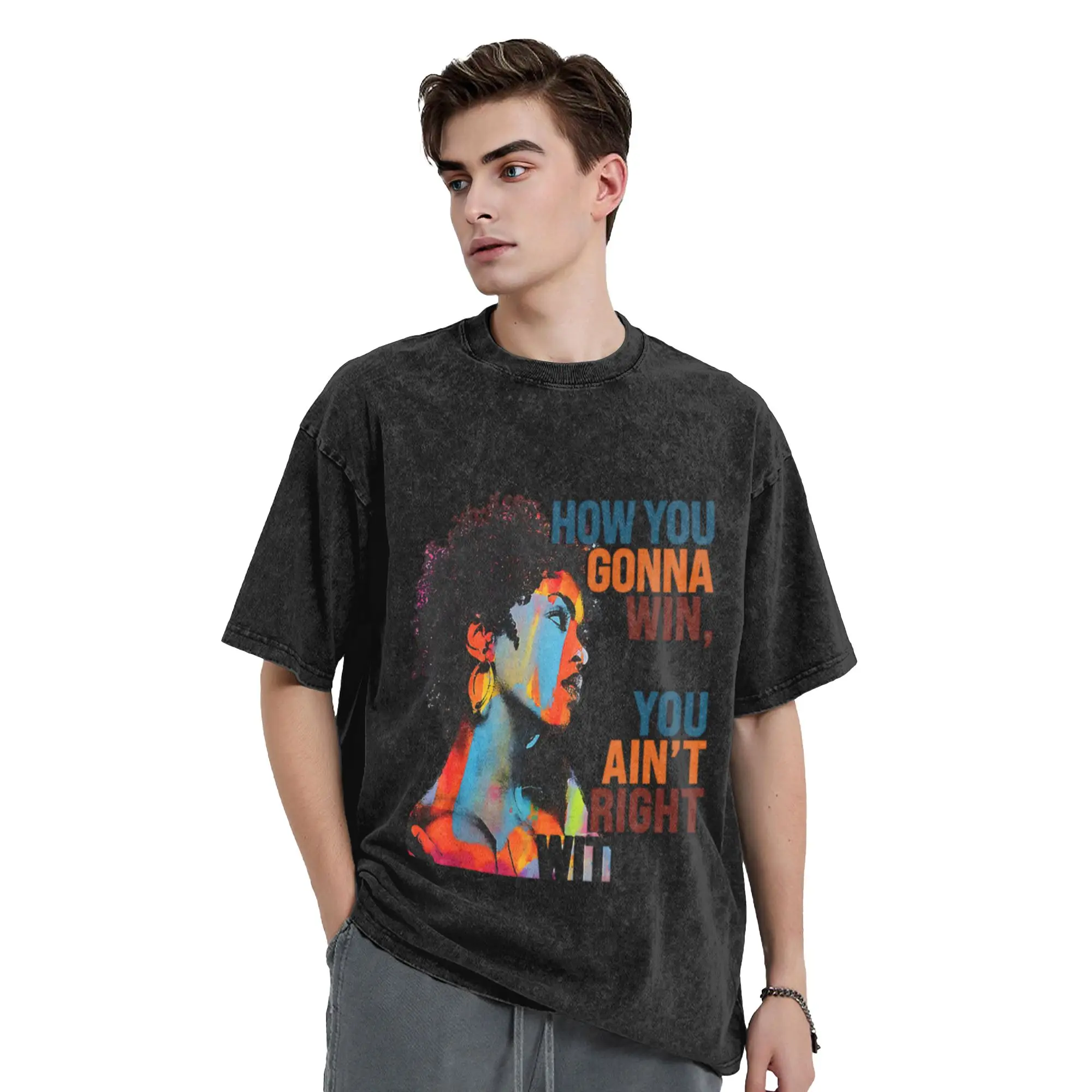 Blue Musican How You Gonna Win  When You Ain t Right Within Unique Cool A Washed T Shirt Men's Oversized Cotton Tees Tops