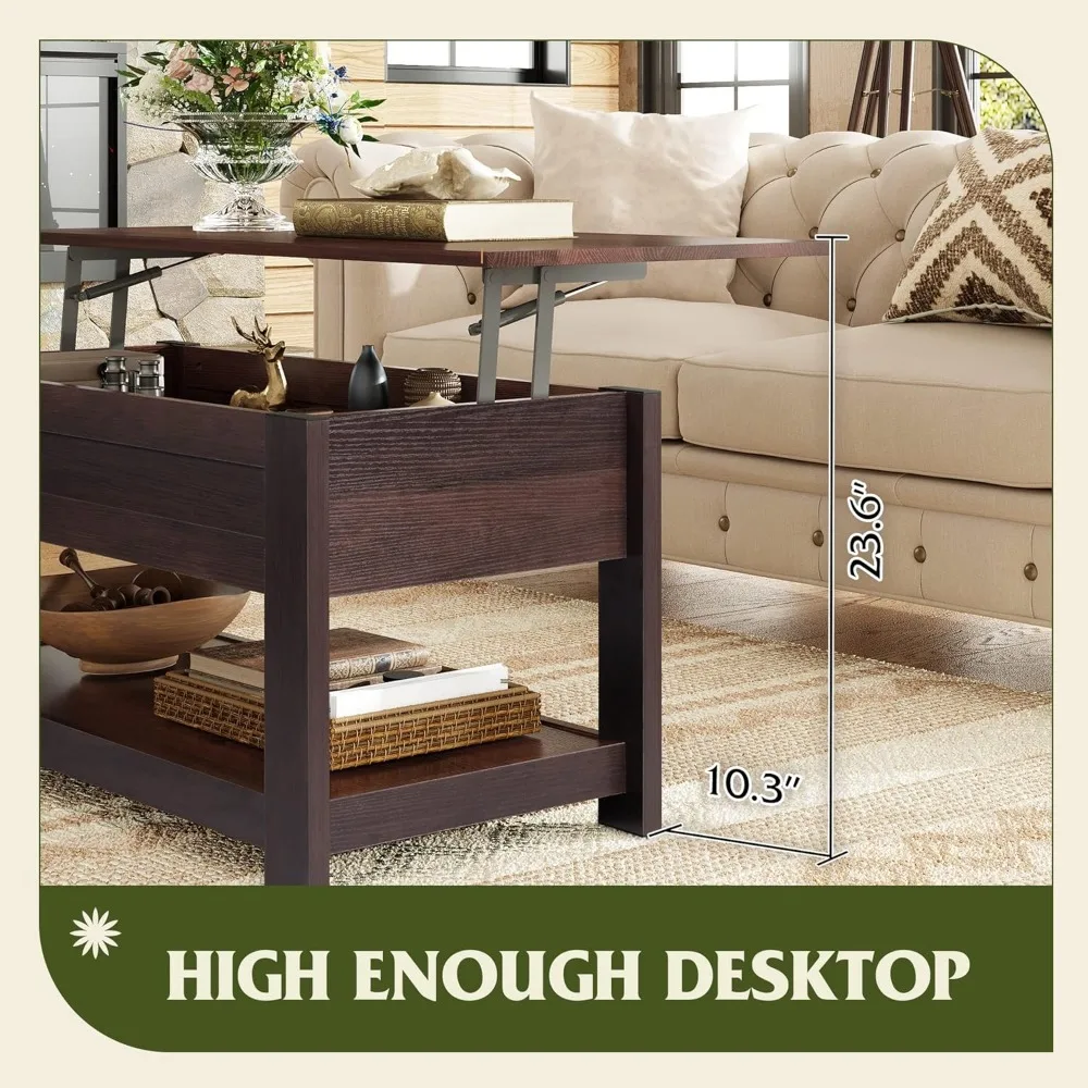 Lift Top Coffee Table 39 with Storage Shelf and Hidden Compartment for Living Room, Office Use