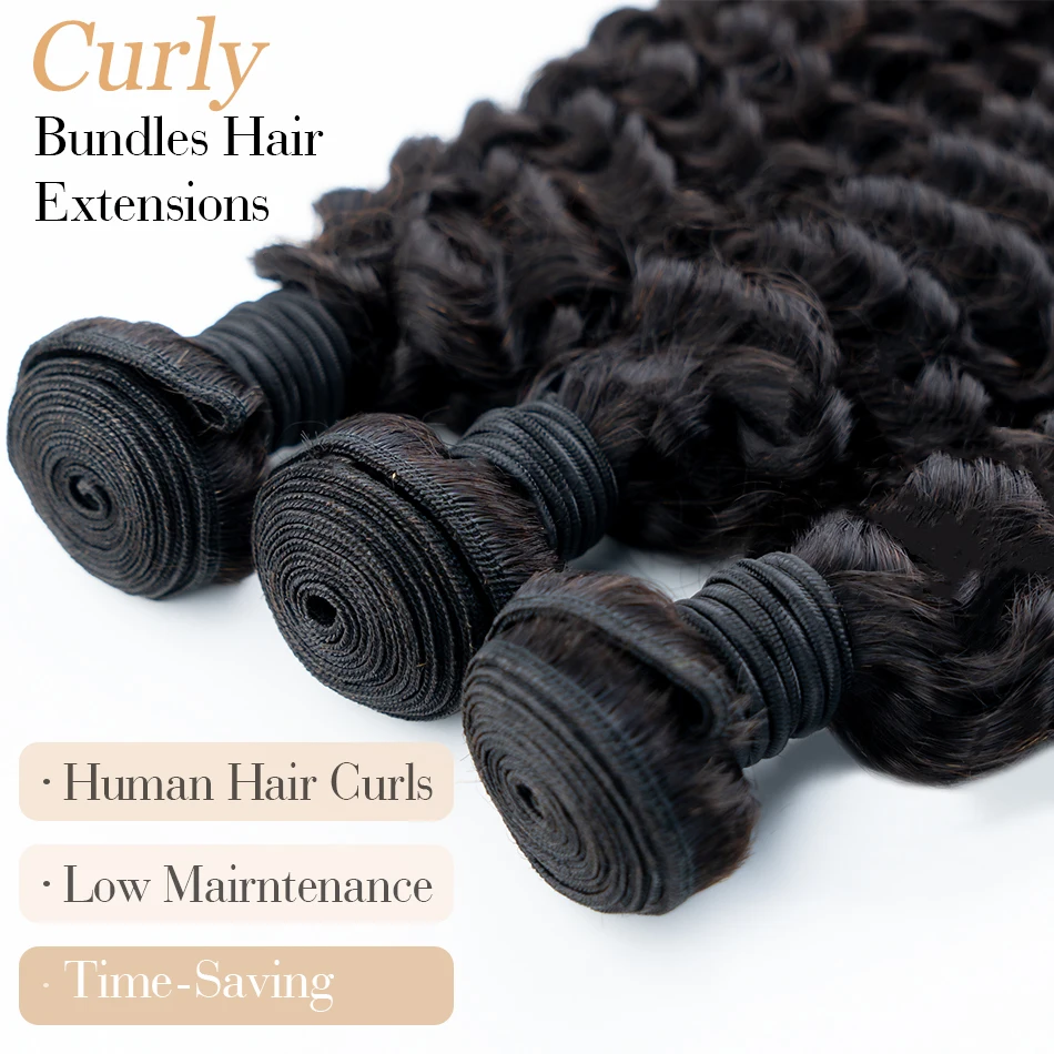 Fasci di capelli umani a onde profonde estensioni naturali al 100% intrecciatura brasiliana grezza Curly Water Wave Styling 18-30 pollici per la festa delle donne