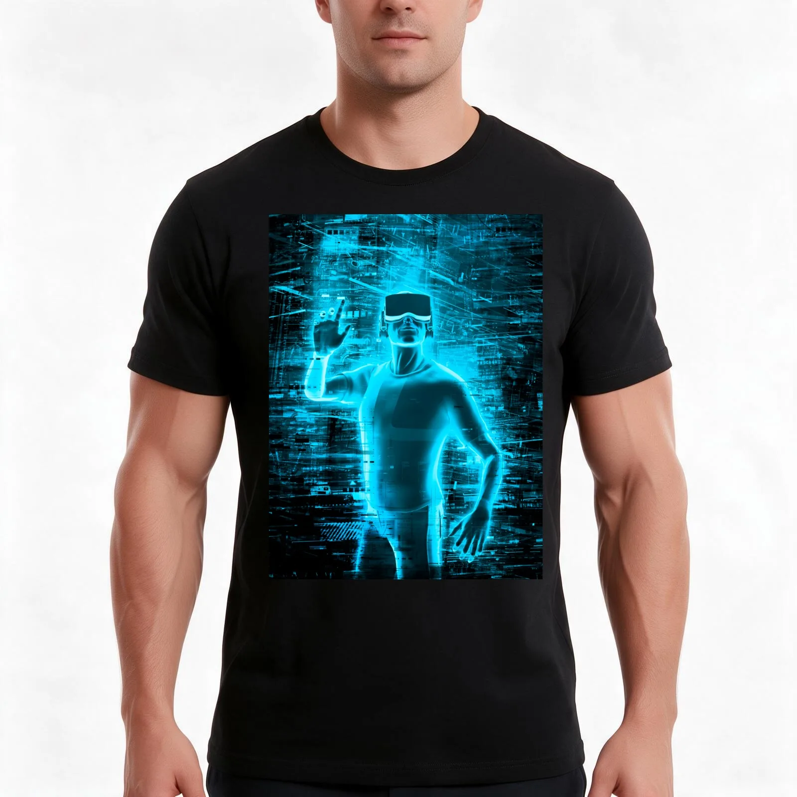Virtual Reality User T-Shirt, Summer Casual Cotton Tee, Oversized Streetwear Tops, Vintage Graphic Print, Loose Fit Short Sleeve