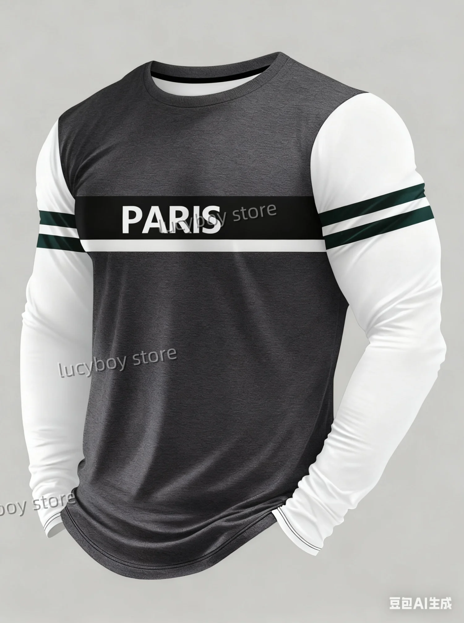 

2025 Autumn Men's Graphic T-Shirts Long Sleeve stripe PAIRS Print Casual Vintage T Shirt Vintage Loose Sports O-Neck Men Clothes