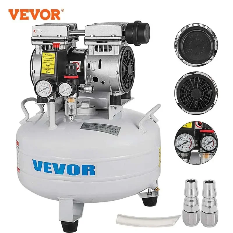 VEVOR Air Compressor Oil free Compressor Low Noise 5.5 Gallon Ultra Quiet Oil-Free 25L Tank Silent Air Compressor 550W